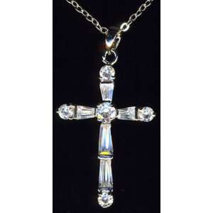  Cubic Zirconia Christian Cross Jewelry Pendant on Chain 