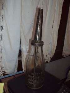 Quart Glass Oil Bottle Handy Oiler & Lid Danville IN.  