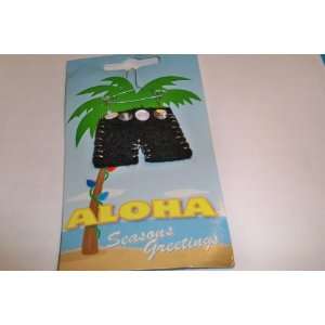  Dept 56. Aloha Seasons Greetings Mens Black Swim Shorts 