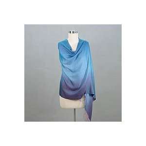  NOVICA Silk and wool shawl, Azure Bliss