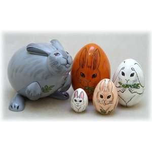   Easter Bunny 5 Piece Rabbit Russian Wood Nesting Doll