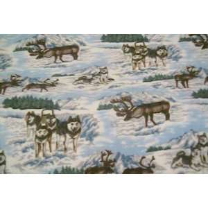   Huskies (Husky Dog) and Caribou Fleece Throw Blanket