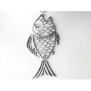 Metallic Alloy Tone Hooked Fish Body Shape Outlined Cut Out Pendant 