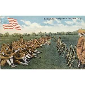 1915 Vintage Postcard Soldiers Resting after a long march at Camp Dix 