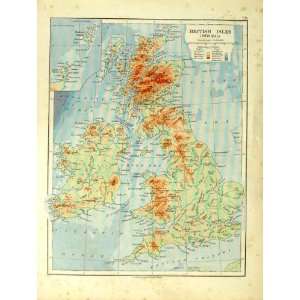  1912 Map British Isles Physical Spain Portugal Balearic 
