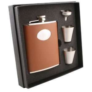  Visol Bobcat Brown Leather 6oz Deluxe Flask Gift Set 