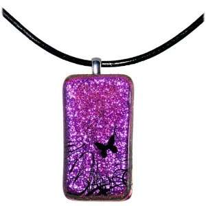    Handcrafted Pink Butterfly Dichroic Glass Necklace Jewelry