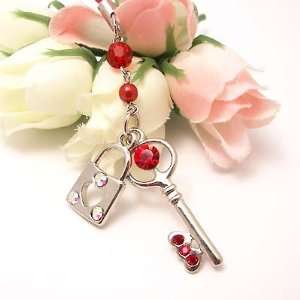  Red Key & Rock Cell Phone Charm Strap Cubic Stone: Cell 