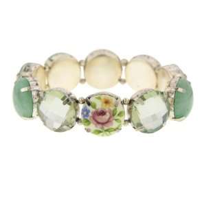   1928 Silver tone Green Crystal Flower Bracelet
