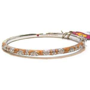   Flowers and Light Brown Enamel Stackable CZ Bangle Bracelet: Jewelry