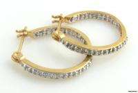 Diamond Encrusted HOOP EARRINGS   Fine Pierced Fashion 14k 10k Yellow 