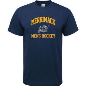  Merrimack Warriors Navy Mens Hockey Arch T Shirt Sports 