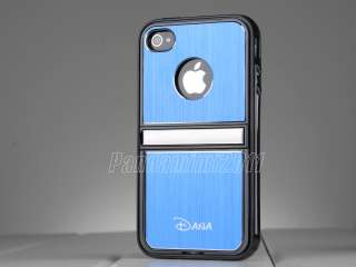 Blue Deluxe Aluminum Hard Case Cover w/ Chrome Stand F iPhone 4 4S 4G 