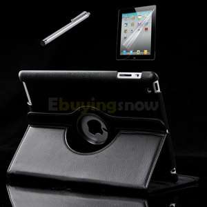For The New iPad 3/2 Black 360° Rotating Leather Magnetic Smart Cover 