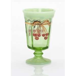 Mosser Glass Cherry Goblet   Green Opal Decorated Kitchen 
