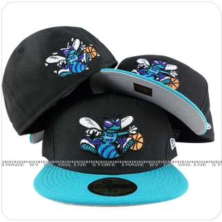 new era Charlotte Hornets hardwood classic black aqua fitted cap hat 