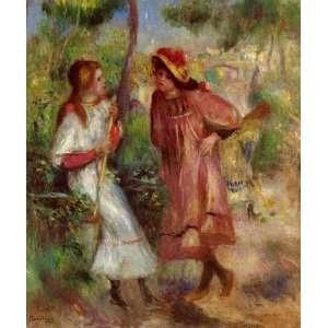   painting name Two Girls in the Garden at Montmartre, by Renoir