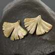 Iridescent Oyster SHELL CARVING Ginkgo Leave Design Earring Pair 