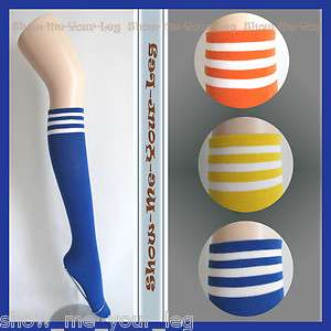 New Cotton Blend Striped Knee High Socks Blue  