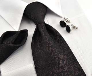 ME TAI black brown Jacquard silk Classic Mens Tie Necktie set 