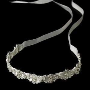 Modern Vintage Crystal Bridal Ribbon Headband HP 6471 (White or Ivory)