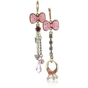   Betseys Dollhouse Pink Mismatch Bow and Ring Earrings: Jewelry