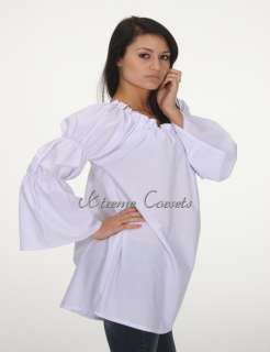 Medieval Renaissance Gown White Chemise Costume Peasant Blouse Tops 