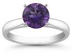 Amethyst Gemstone Solitaire Ring in 14K White Gold Wedding Band 