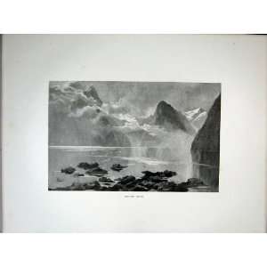   1886 Antique Print View Milford Sound New Zealand Sea