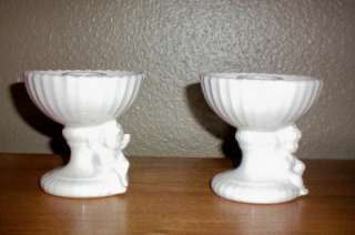 Set of 2 angel~cherub~cupid white candle holders  