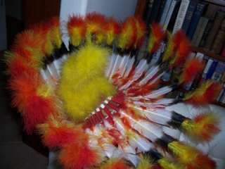 Native American Full Indian Headdress Red Orange Yellow  