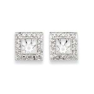 14K White Gold Diamond Square Jacket Earrings Diamond quality A (I2 