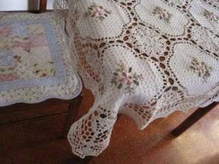 Hand Silk Ribbon Embroidery Crochet Table Cloth SALE  