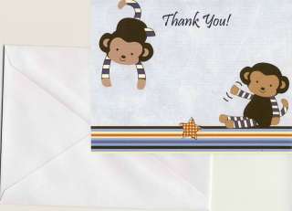   Monkey Mania Baby Shower Folded Thank You Cards  Blank Inside  