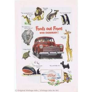   1946 Ford Sedan Red Zoo Animals Vintage Ad 