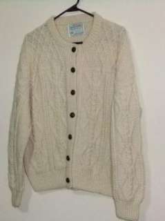 Exquisite Hand Knit Irish Traditional Cable Knit Cream Wool Cardigan 