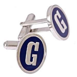 Silver plated and blue enamel initial G cufflinks with presentation 