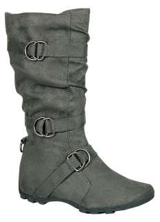 Isac Soda Fashion Mid calf Buckles Boot Gray Faux Suede  