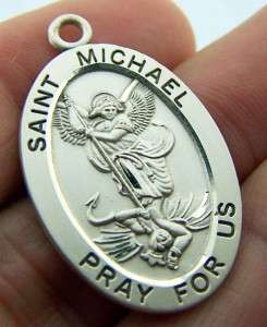   Oval Mens Saint Michael Medal Necklace Police Pendant 1 1/4  