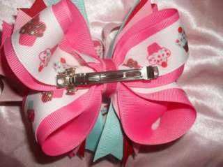 LARGE CUSTOM BOUTIQUE PAGEANT HAIR BOW DOTS & LOVE  