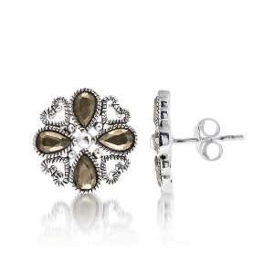  Marcasite Flower Petal Earrings Jewelry