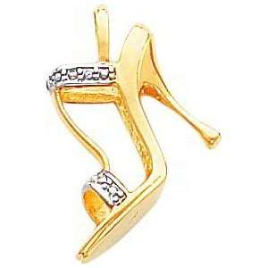    14K Two Tone Gold 3D .01ct Diamond High Heel Charm: Jewelry