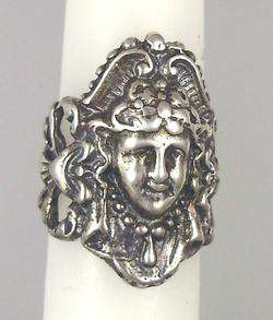 FRENCH Antique Nouveau STERLING Silver RING Womans Face  