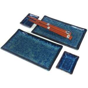  Japanese Blue Lilac Six Piece Sushi Plate Set for Two 