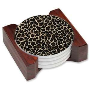  Leopard Print Design Ceramic 5pc Drink Coaster Art Set 