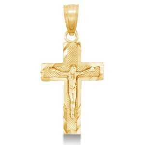 Solid 14K Yellow Gold Jesus Crucifix Cross Pendant Charm (Height = 3/4 