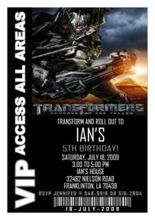 Set of 10 Transformers 2 Personalized Pass Invitations  