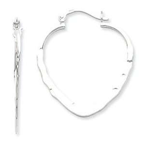   Sterling Silver Hammered & Polished Fancy Heart Hoop Earrings Jewelry