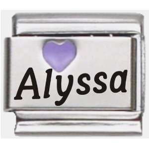  Alyssa Purple Heart Laser Name Italian Charm Link Jewelry