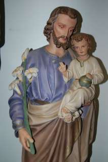 Fine Older Statue of St. Joseph w/Child + chalice co.  